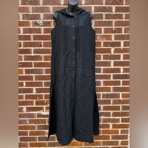 Finity Womens Sz 12 Linen Black Button Front Maxi Long Hooded Dress Lagenlook